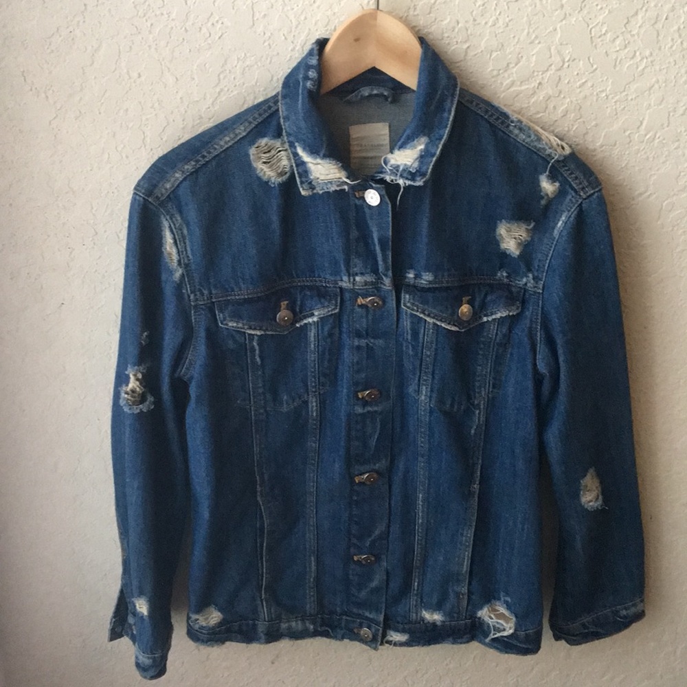 Zara Trafaluc distressed oversized jean jacket